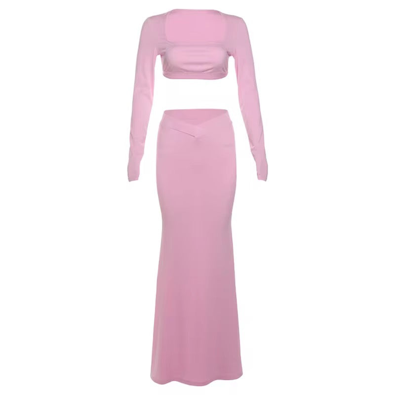 Jace Pink Two Piece Ribbed Skirt Set