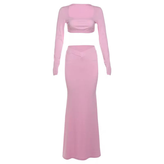 Jace Pink Two Piece Ribbed Skirt Set