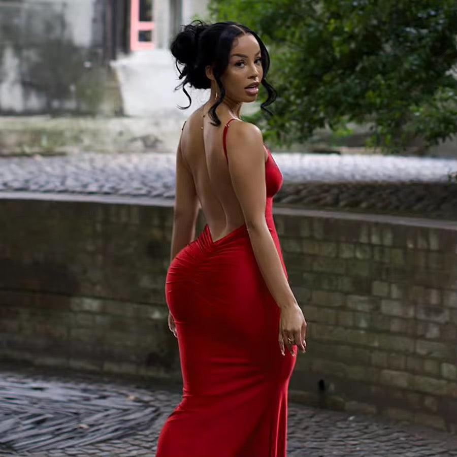 Charm Formal Backless Maxi Red Dress