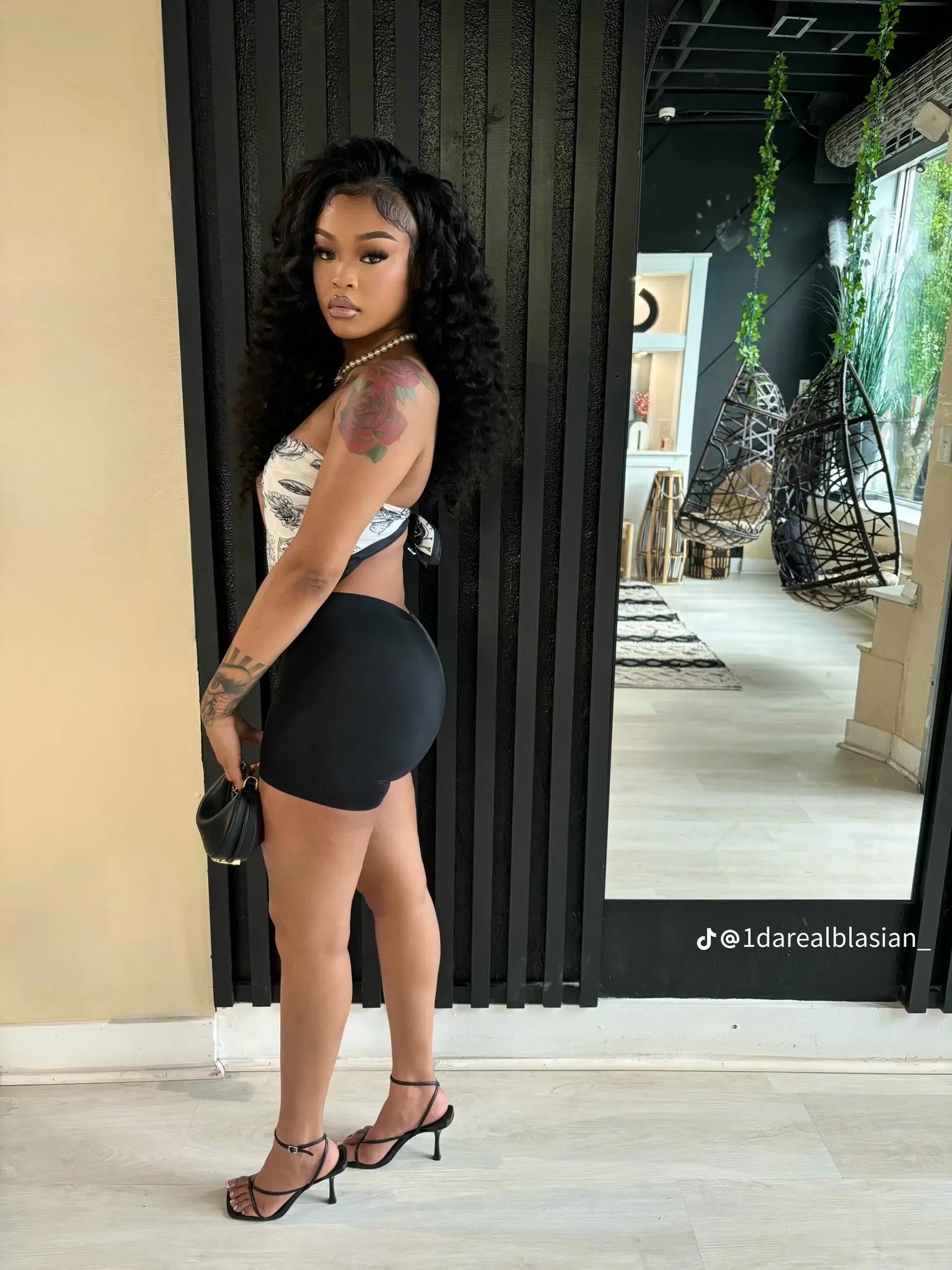 Renee Black Scarf Top & Biker Short Set