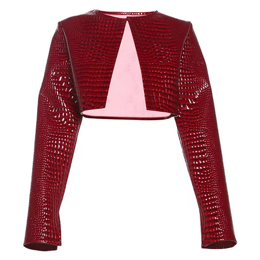 Diva Red Leather Snake Print Crop Jacket