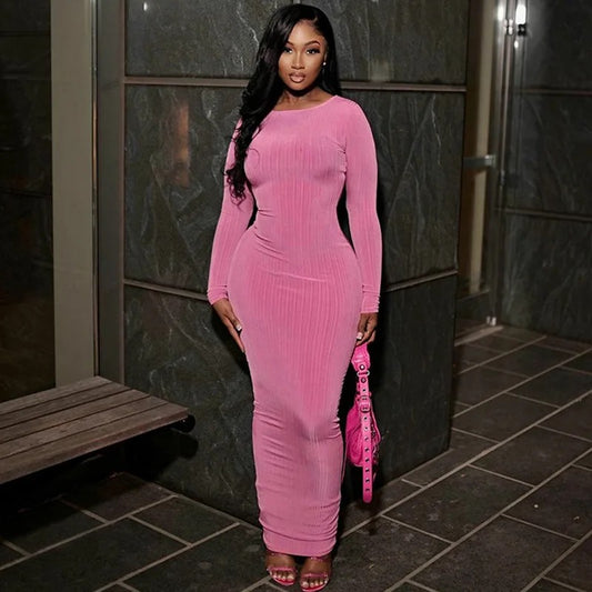 Monica Pink Ribbed Maxi Dress