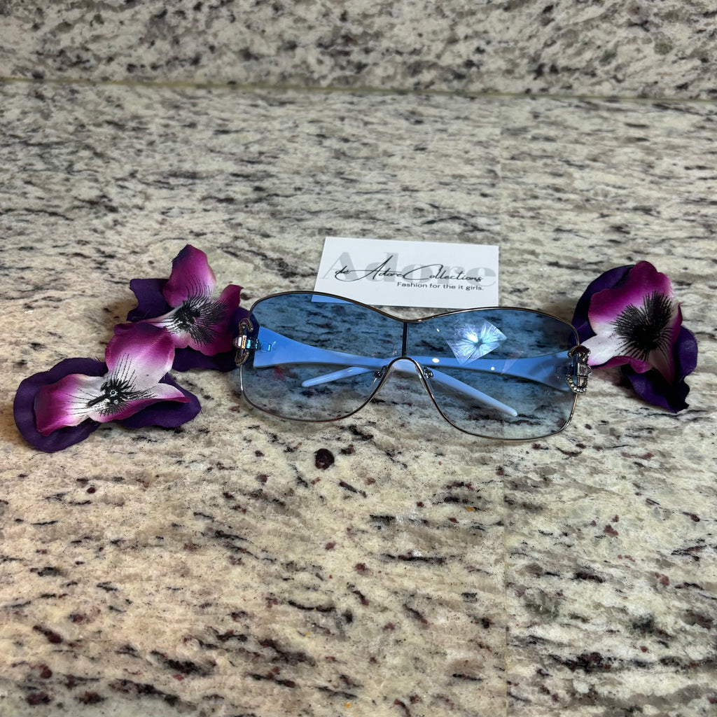 CC Blue Tint Silver White Frame Shades