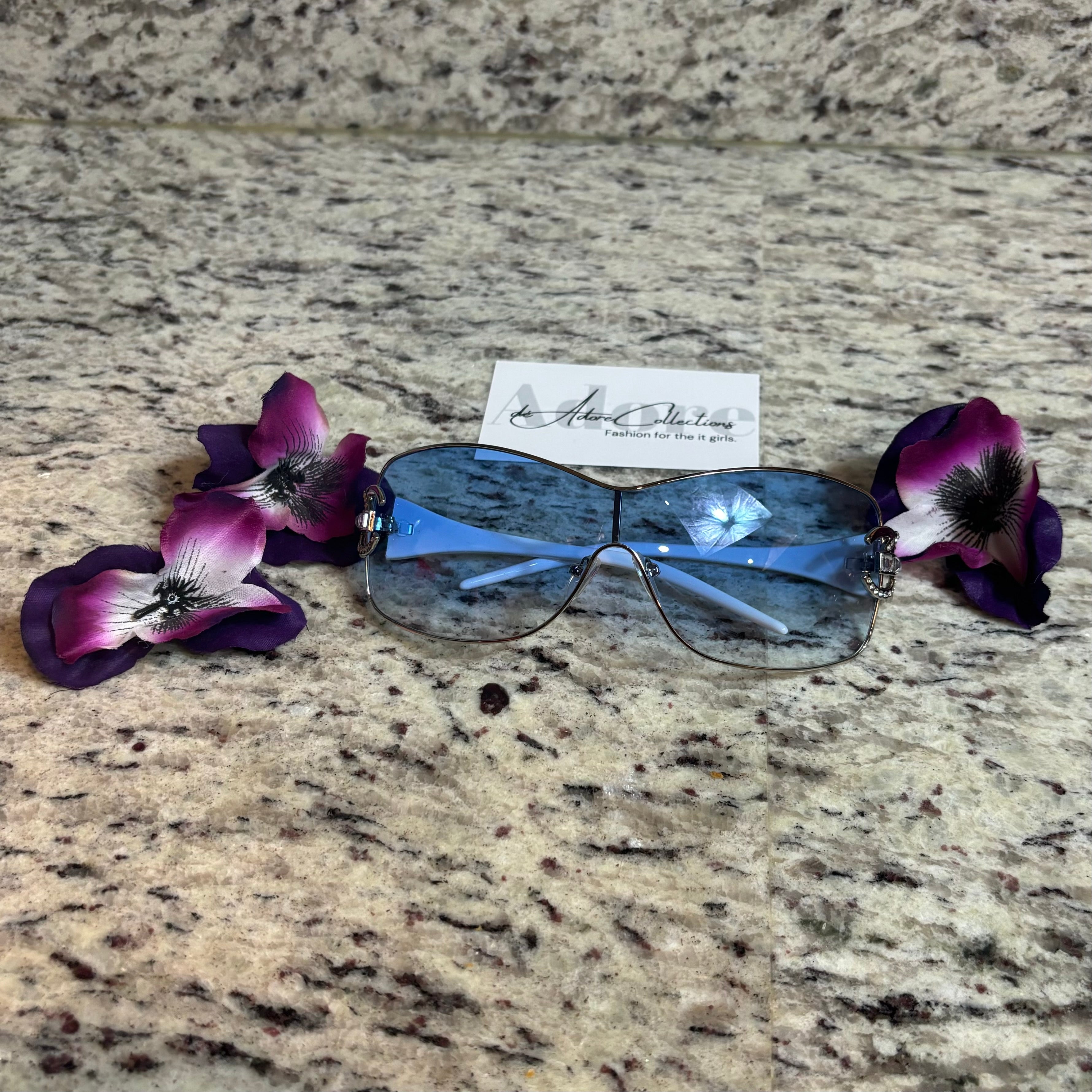 CC Blue Tint Silver White Frame Shades