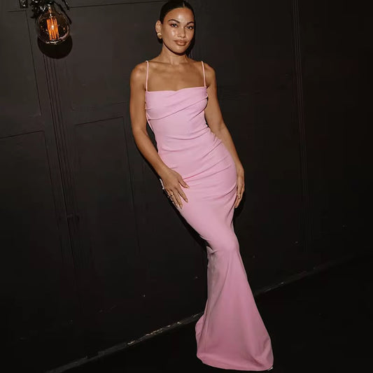 Desy Pink Backless Formal Maxi Dress