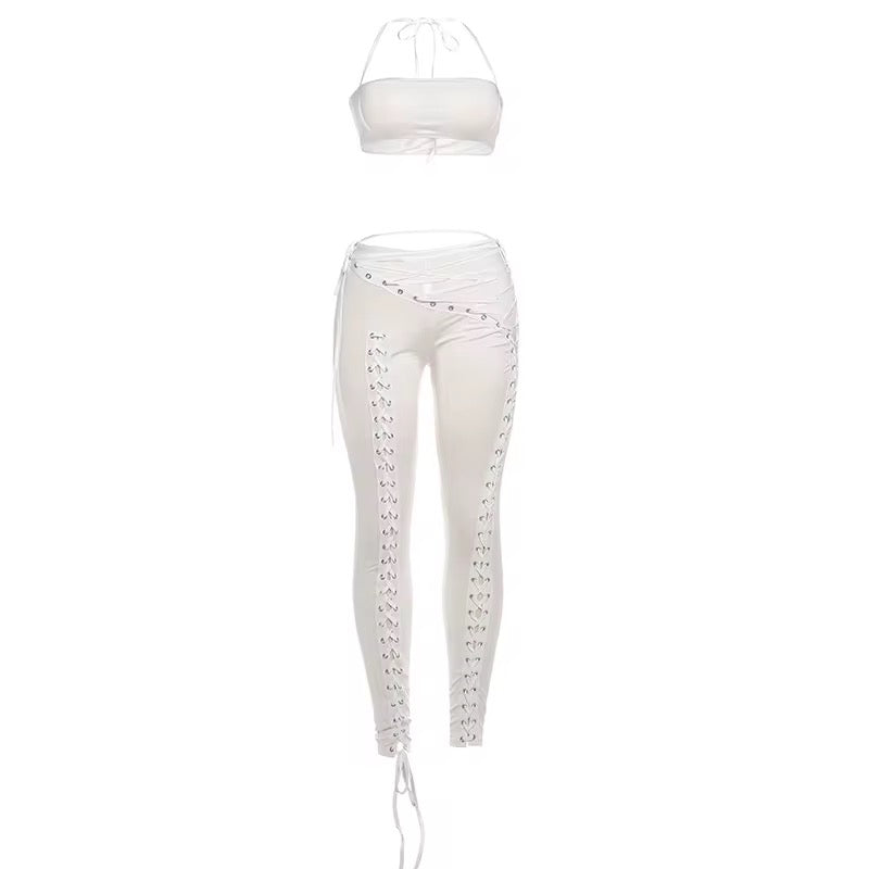 Kieo White Tie Up Two Piece Set