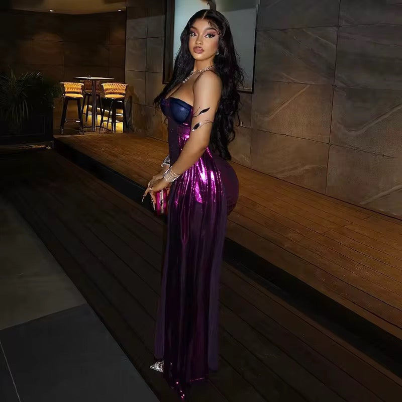 Emily Purple Shoulderless Metallic Mini Dress