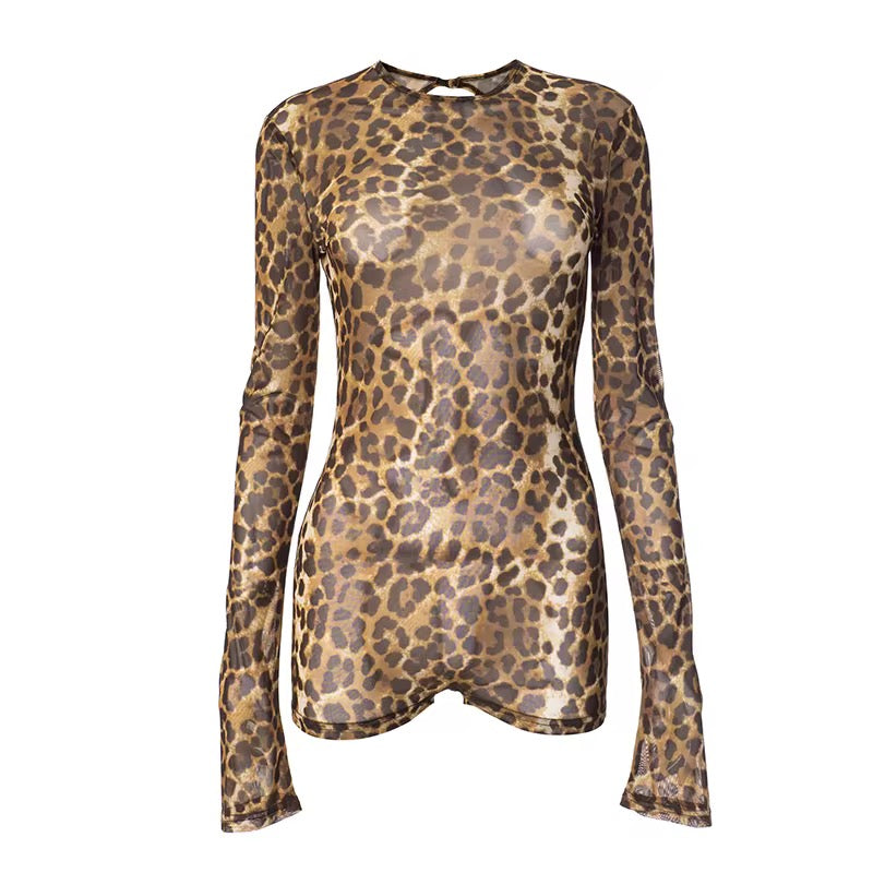 Yioa Leopard Print Backless Romper
