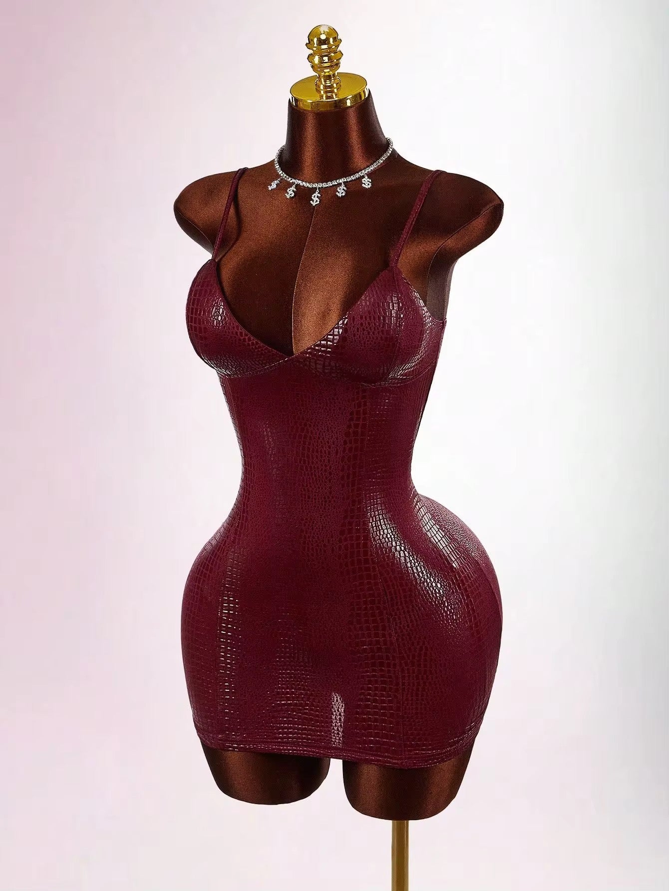 Gida Burgundy Snake Print Mini Dress