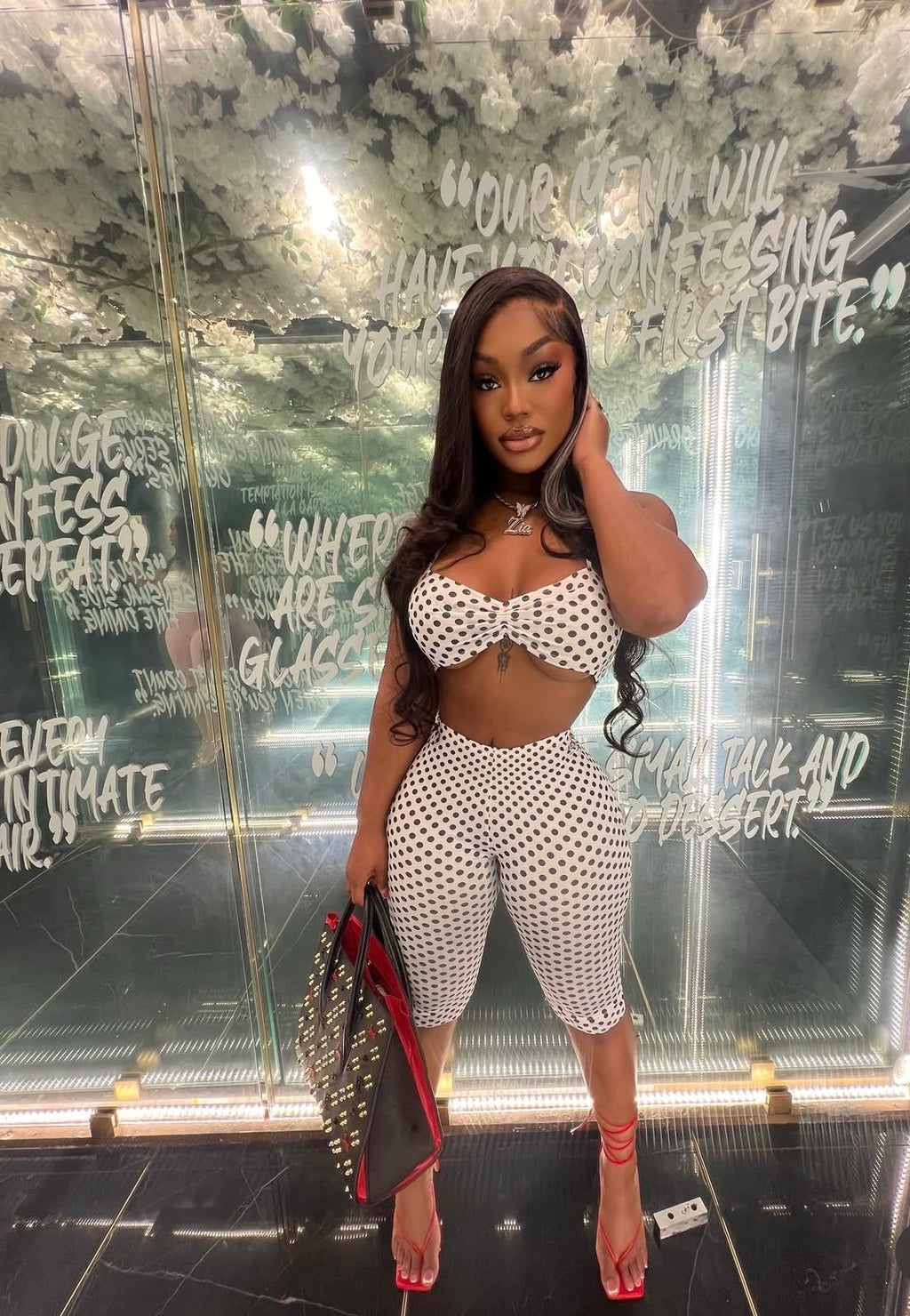 Sija White Two Piece Polka Dot Set