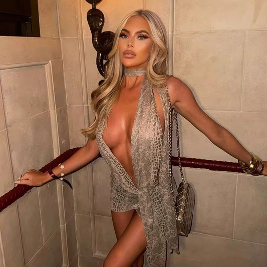 Yiki Grey Animal Print Mini Dress