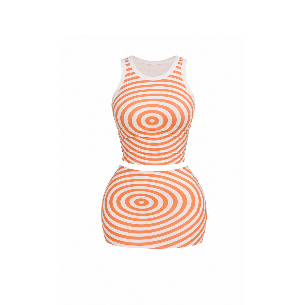 Hypnotic Illusion Orange Bodycon Set