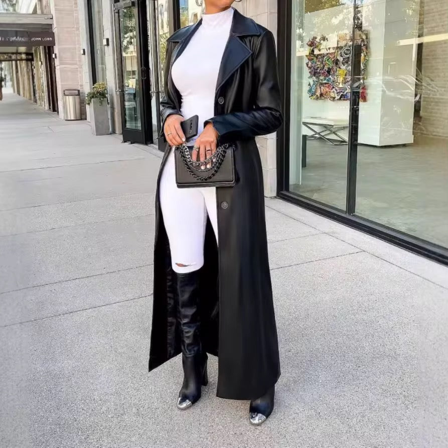 Foxxi Black Leather Trench Coat