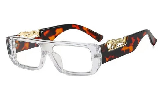 Leopard Gold Detail Clear Framed Clear Lens Glasses