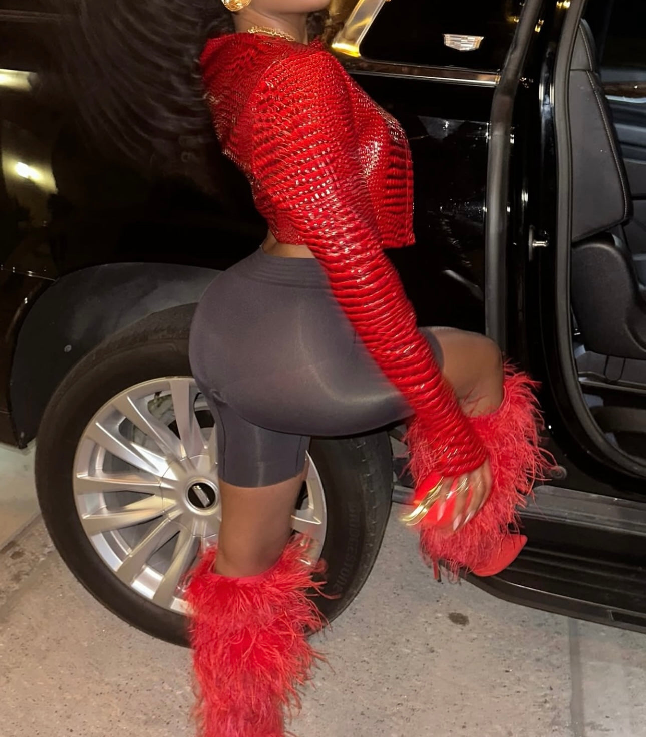 Diva Red Leather Snake Print Crop Jacket