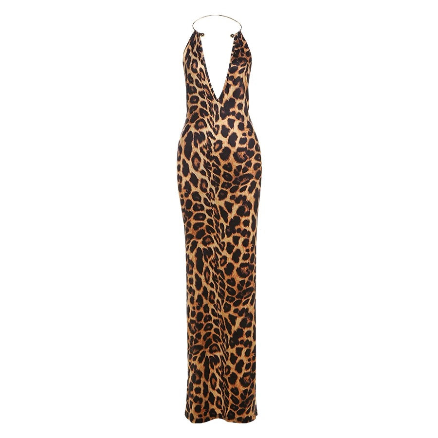 Maria Long Leopard Print Maxi Dress