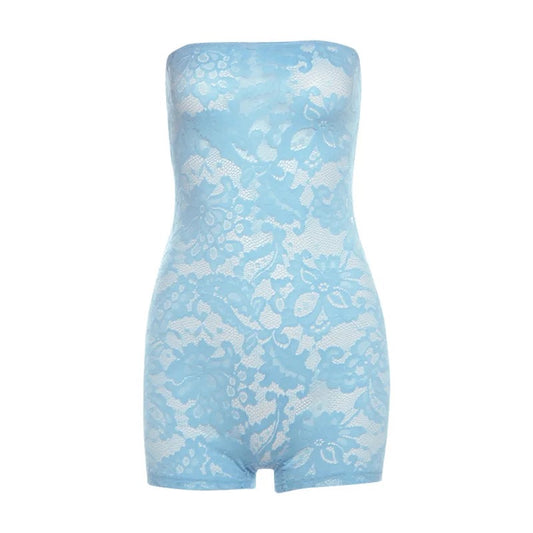 Rei Blue Lace Halter Top Romper