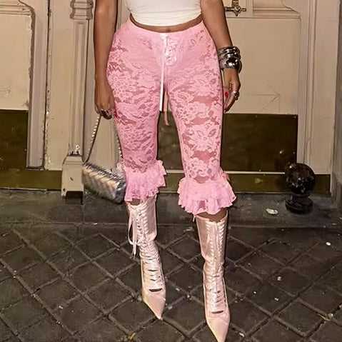 Mona Pink Lace Capri Bow Style Leggings