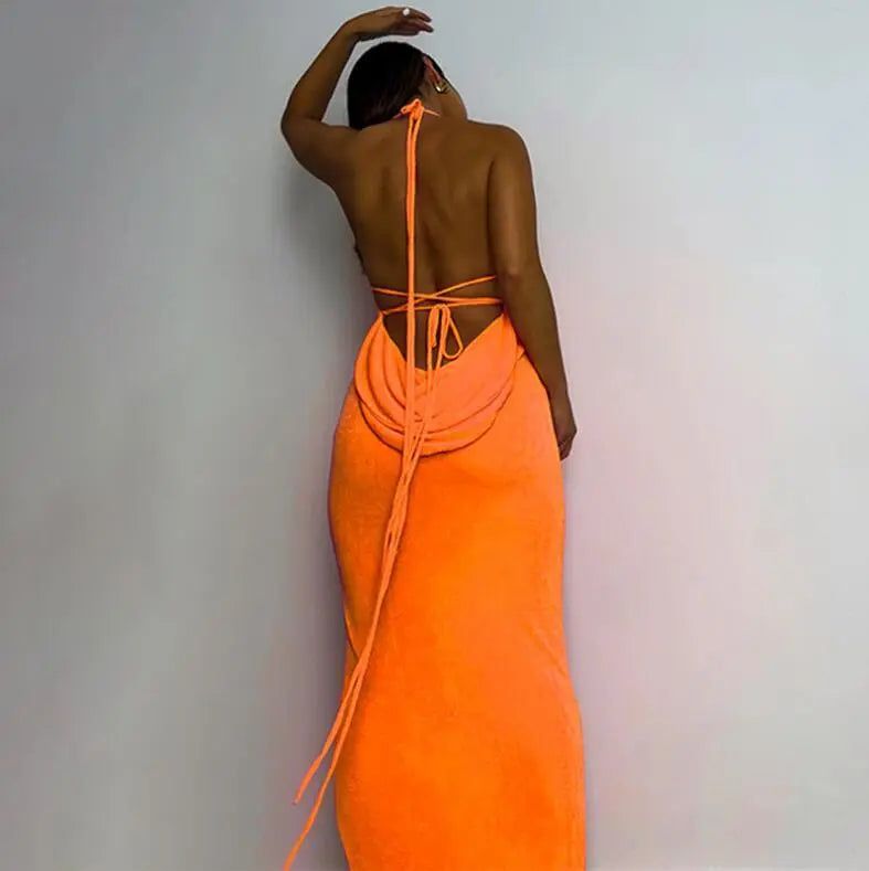 Rican Orange Backless Maxi Dress