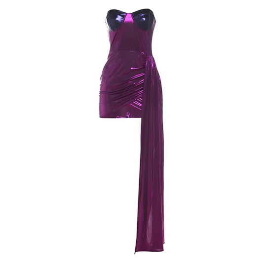 Emily Purple Shoulderless Metallic Mini Dress