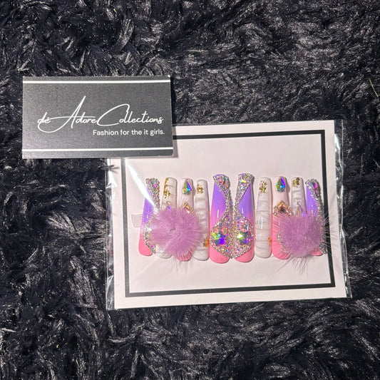 Purple Fluff Press On Nails