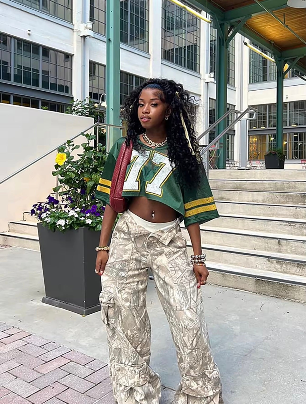 77 Green & Yellow Laced Jersey Crop Top