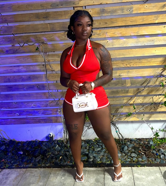 Fira Red Ribbed Romper