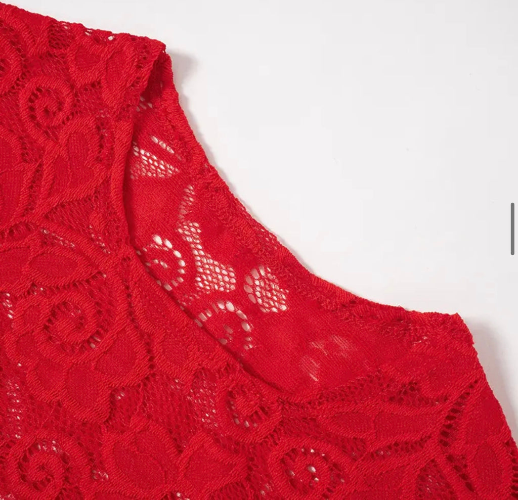 Bea Red Lace Two Piece Set