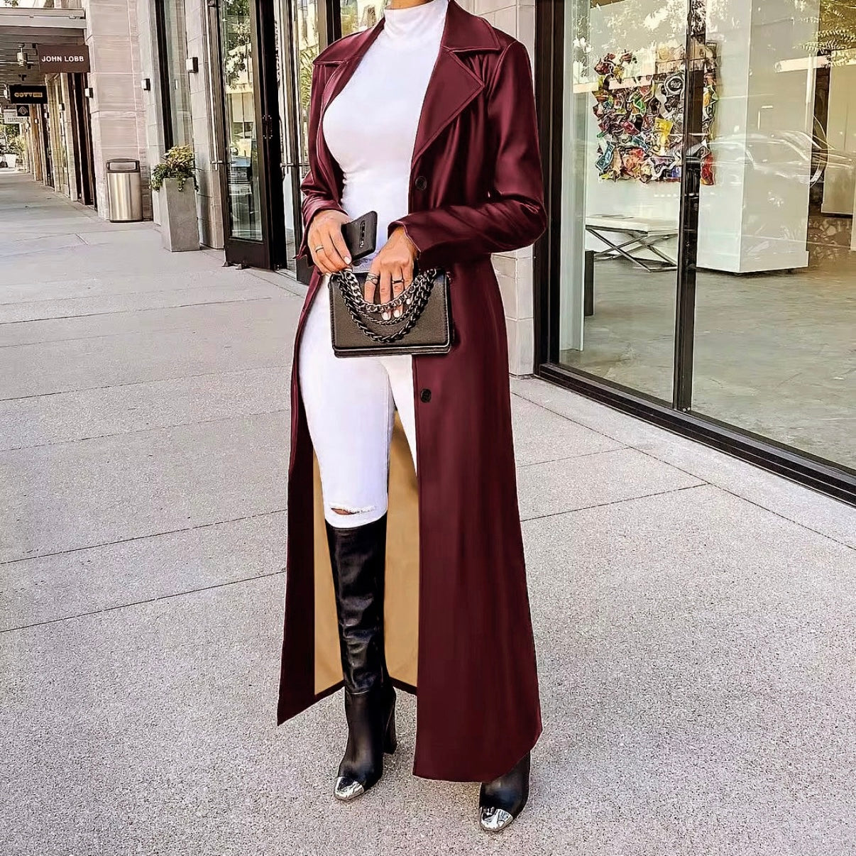Foxxi Burgundy Leather Trench Coat