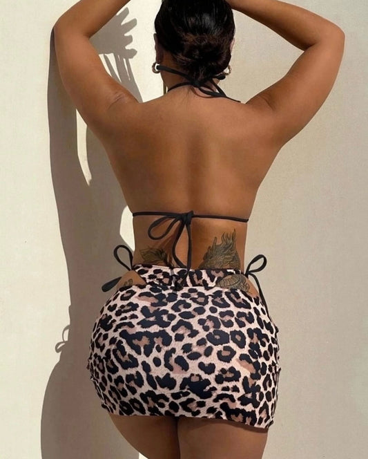 Leopard Three Piece Bikini Set