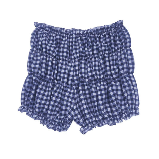 Seye Navy Blue Plaid Ruffle Shorts