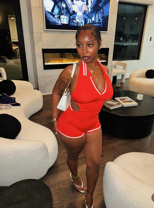 Fira Red Ribbed Romper
