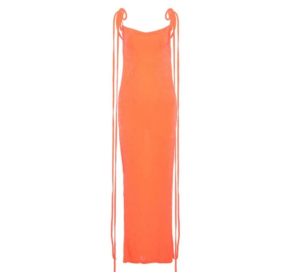 Rican Orange Backless Maxi Dress