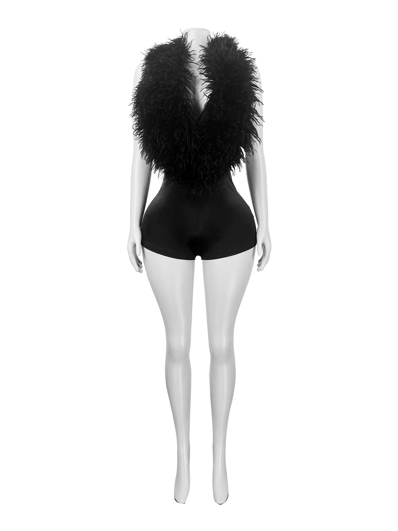 Yera Black Fur Top Romper