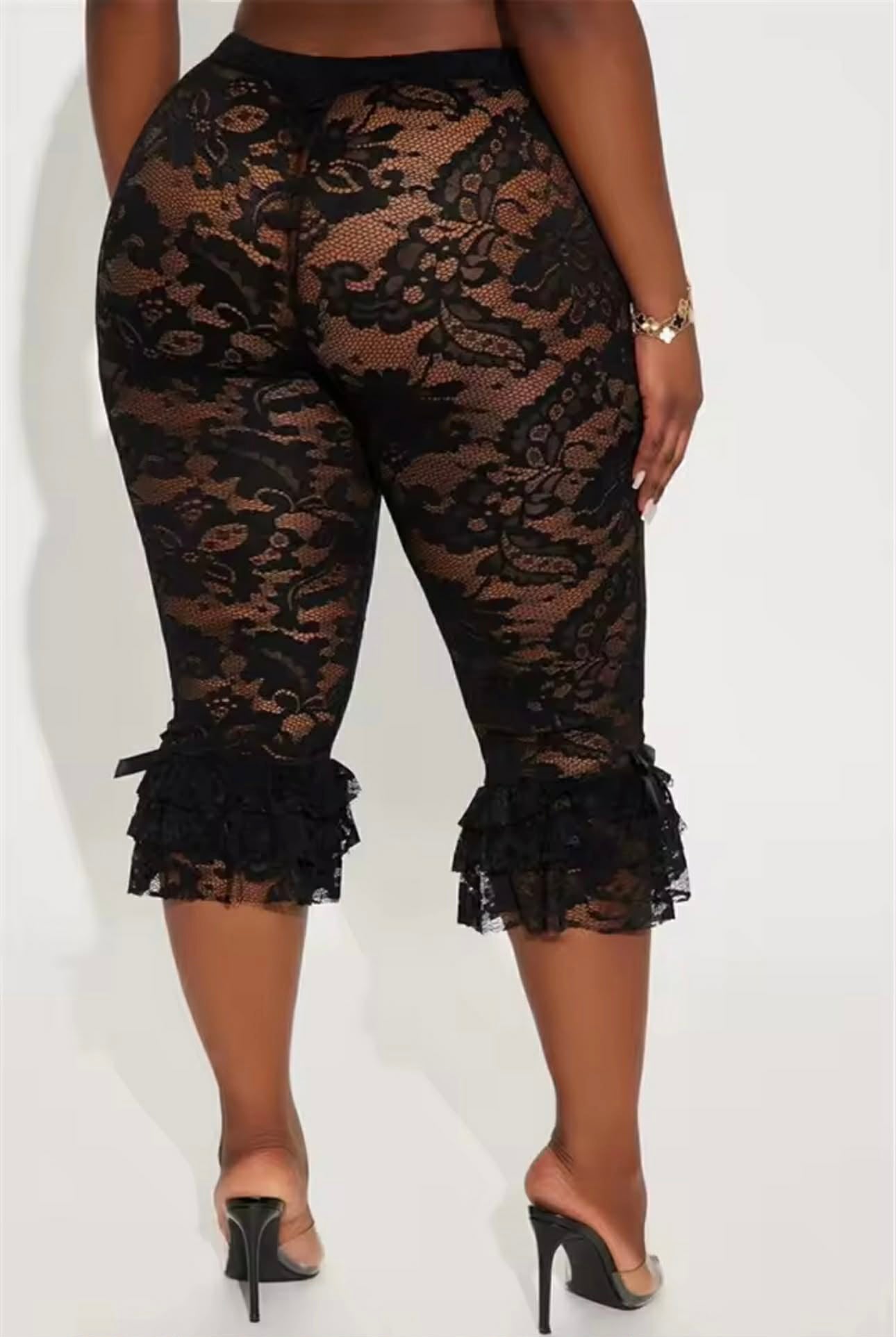 Mona Black Lace Capri Bow Style Leggings
