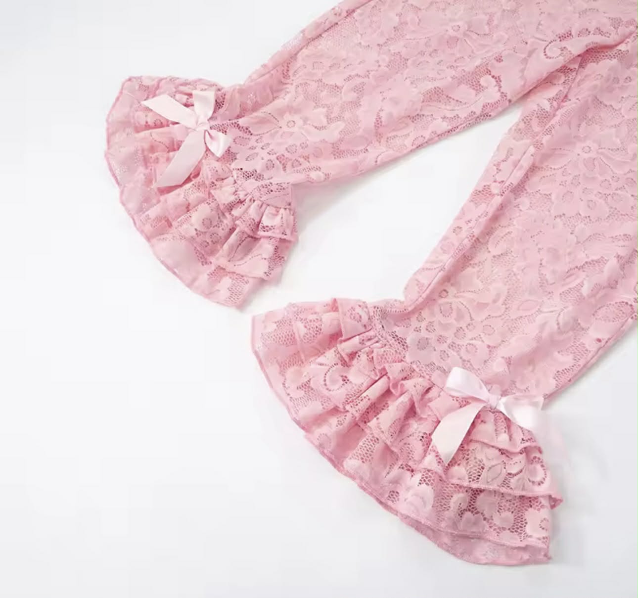 Mona Pink Lace Capri Bow Style Leggings