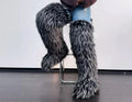 Black Gray Mixed Thigh High Fur Boots