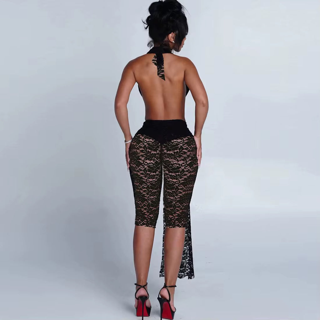 Meia Black Lace Backless Jumpsuit