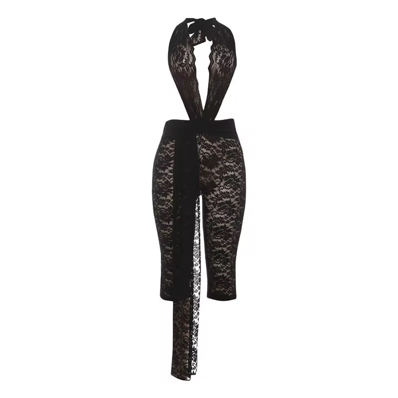 Meia Black Lace Backless Jumpsuit