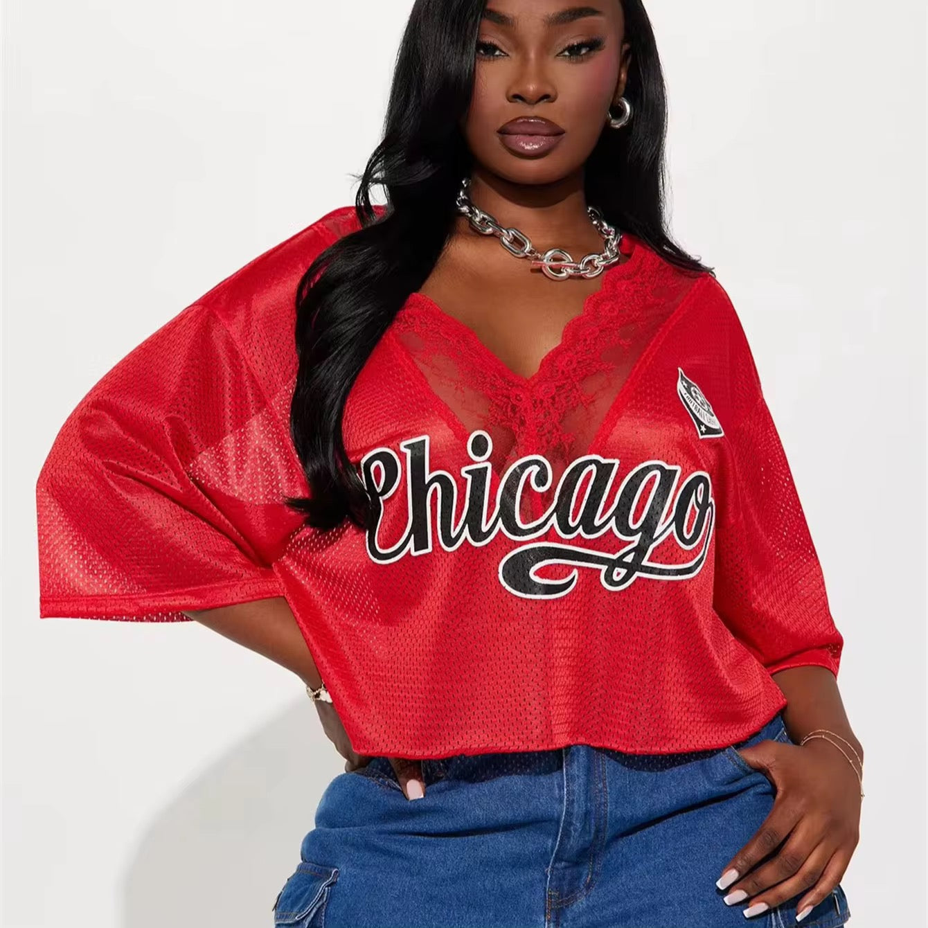 Chicago Red Laced Jersey Top