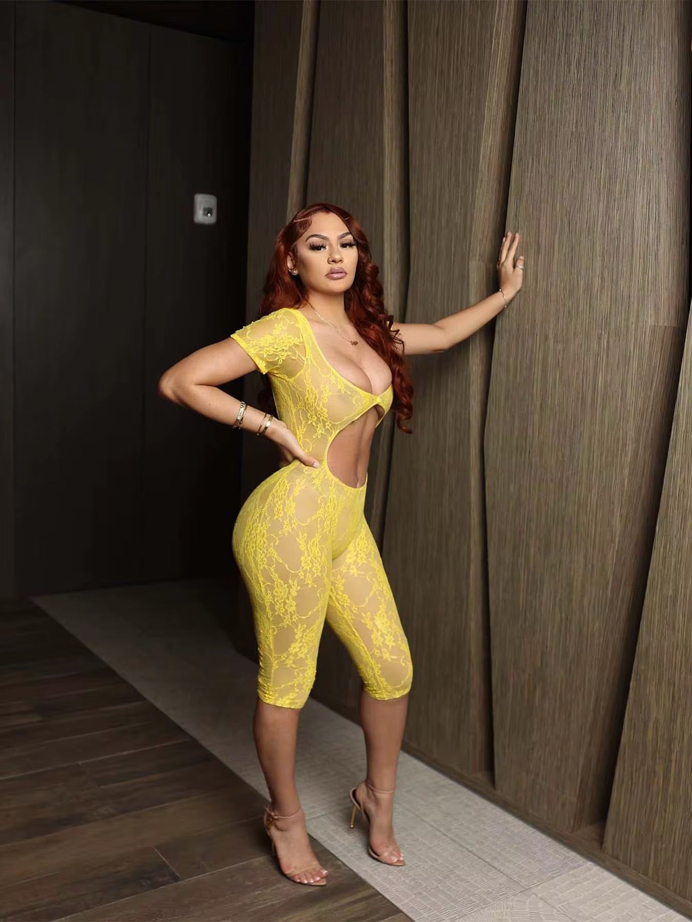 Rosie Yellow Lace Backless Romper