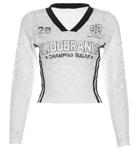 Kliou White Lace Jersey Top