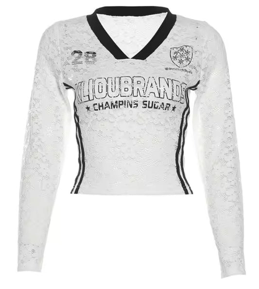 Kliou White Lace Jersey Top