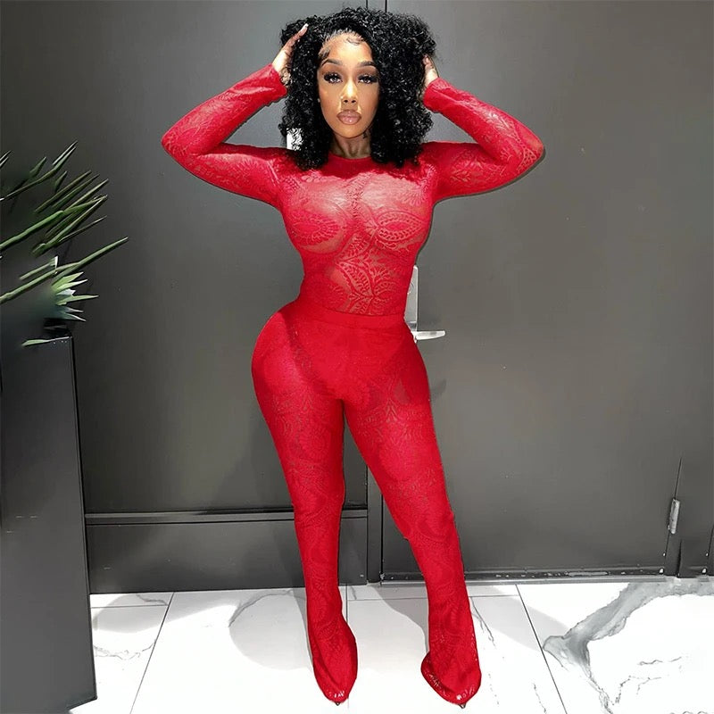 Bea Red Lace Two Piece Set