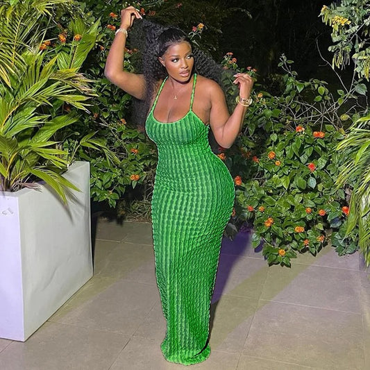 Razor Green Tie Up Backless Sundress