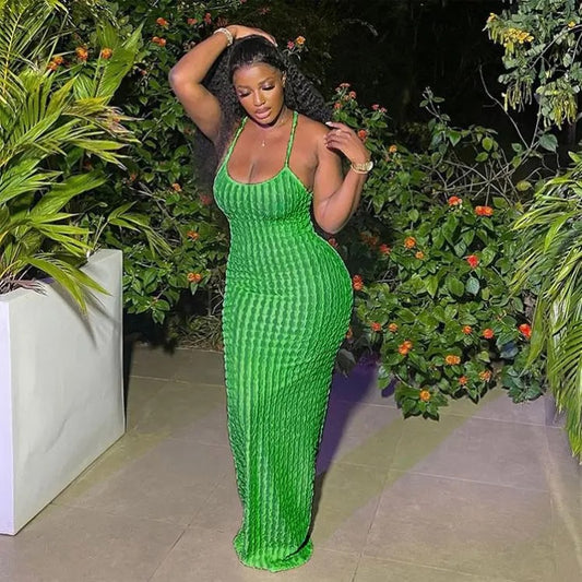 Razor Green Tie Up Backless Sundress