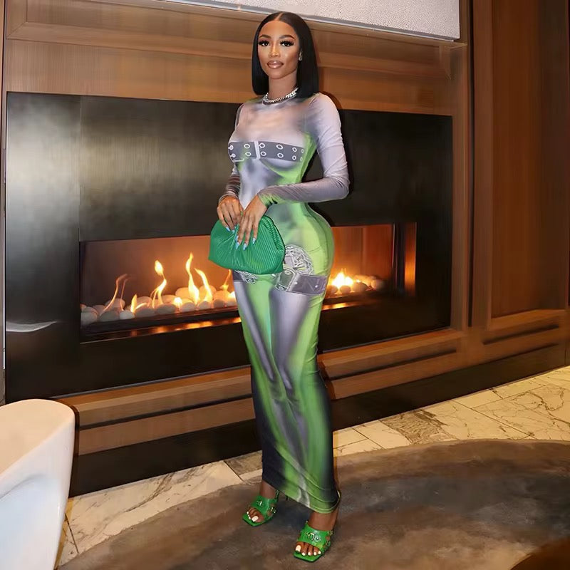 Peggi Green Bodyprint Maxi Dress