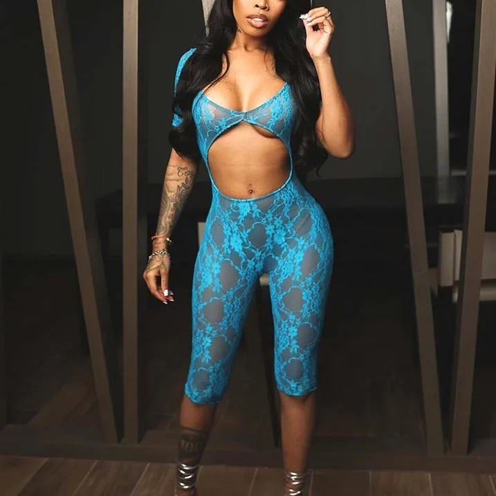 Rosie Blue Lace Romper