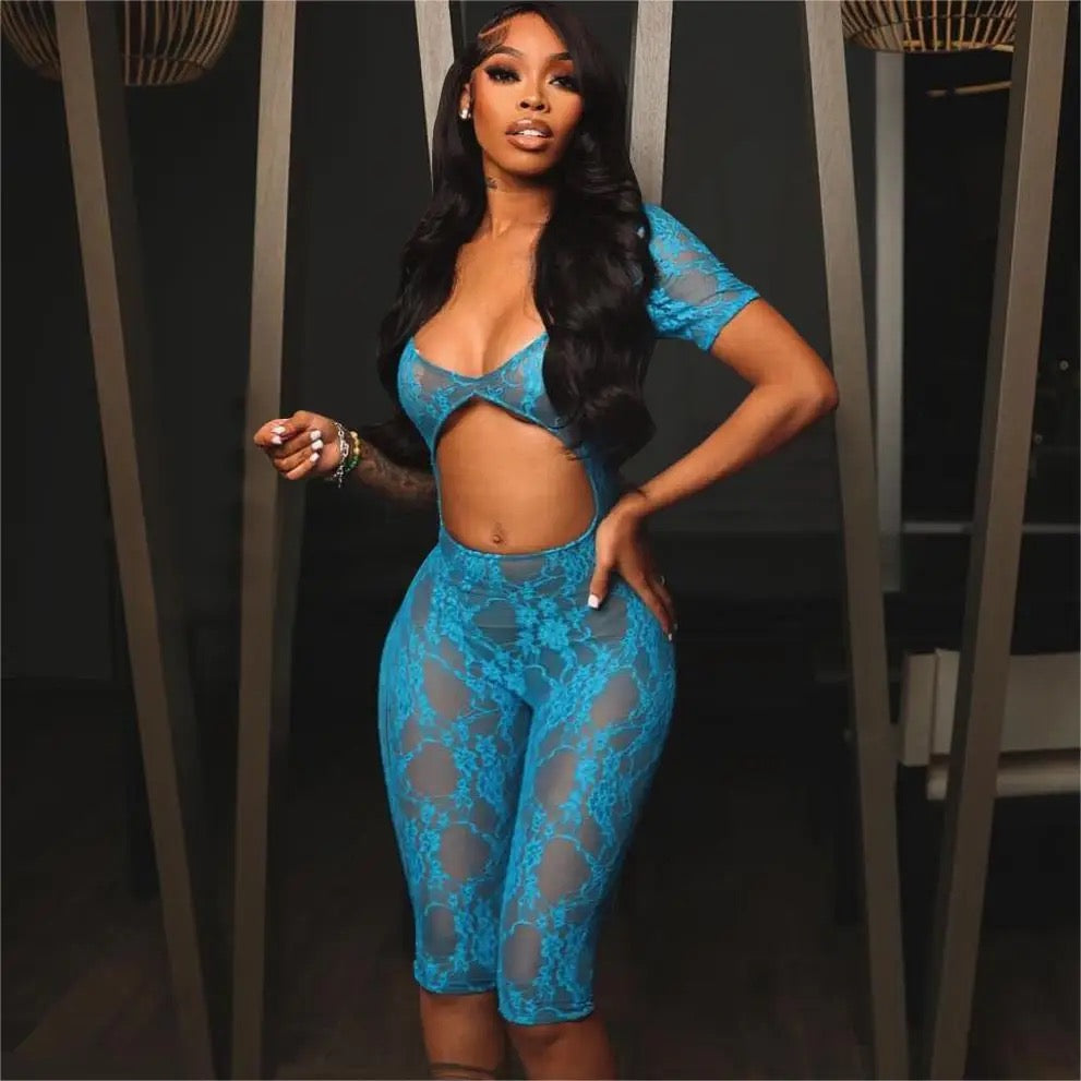 Rosie Blue Lace Romper