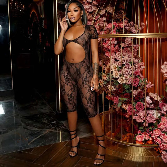 Rosie Black Lace Backless Romper